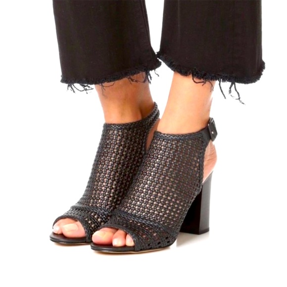 SAM EDELMAN EVIE BLACK shoes WOVEN OPEN TOE SLING BACK HEELS size 9.5 sandals - Picture 1 of 16